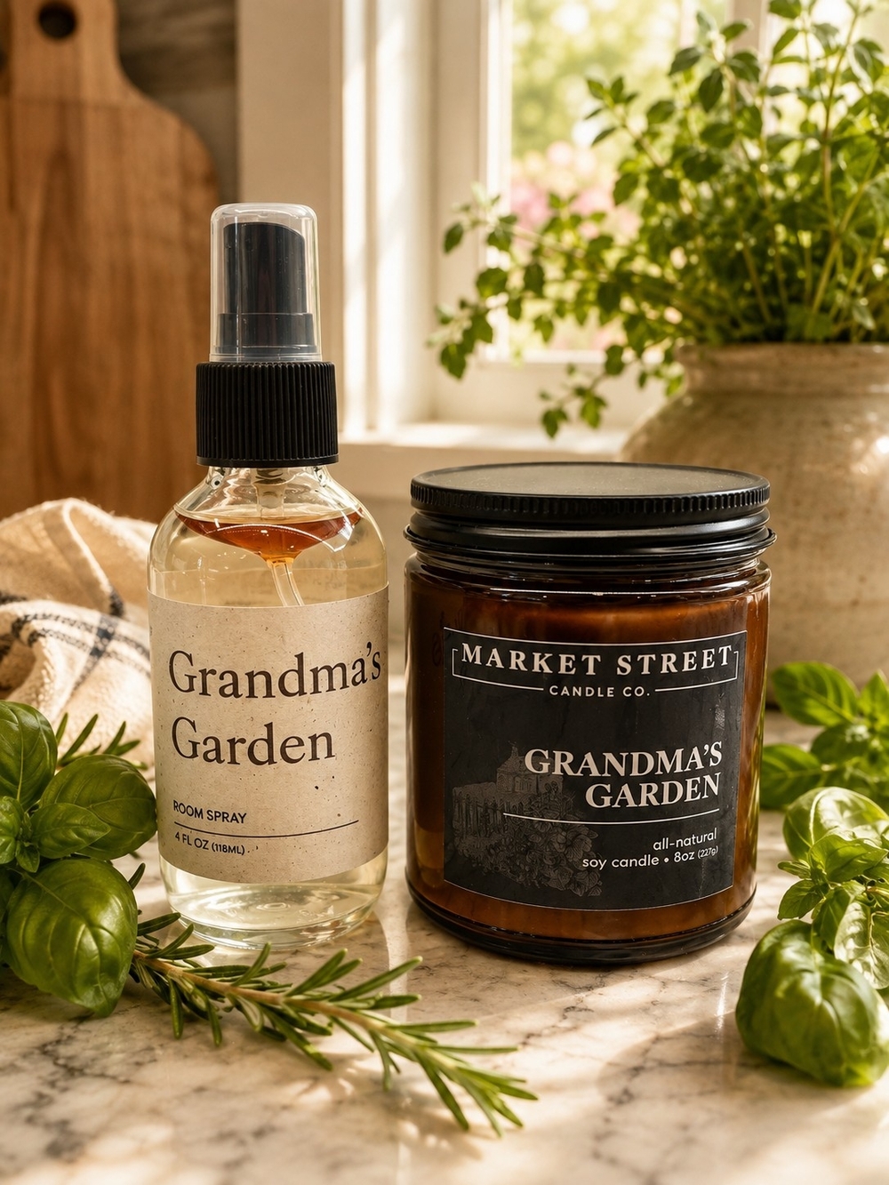 Market Street Candle Co Grandma’s Garden Candle & Room Spray Set NEW
